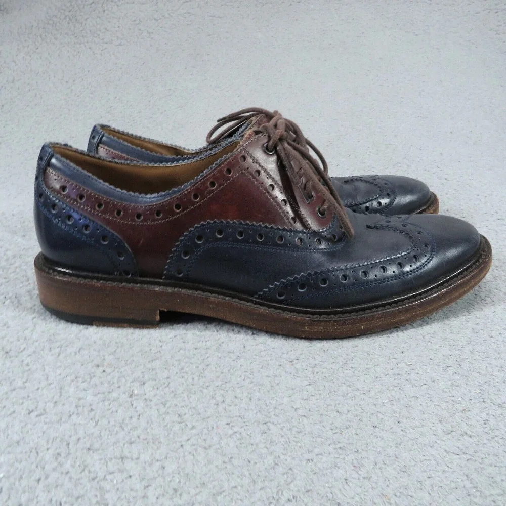 Salvatore Ferragamo Mens 5.5 EE Navy Oxblood Brogue Oxford Dress Shoes Italy